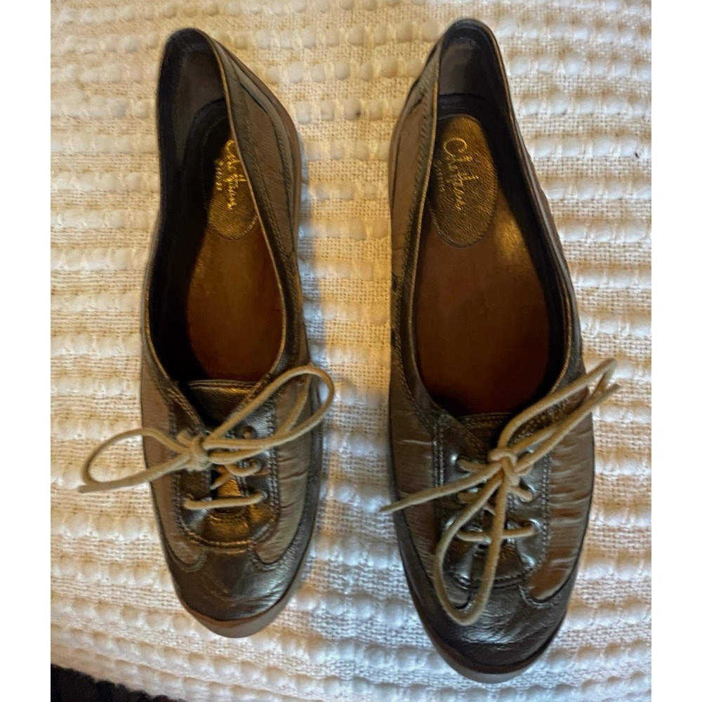 Cole Haan Brown Leather Lace-Up Oxford Flats Round Toe Women's Size 8